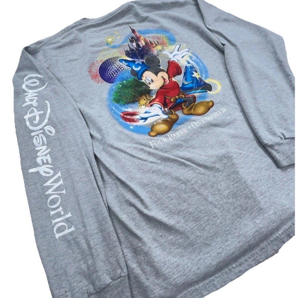 Disney Shirt Men Large Gray Tee Mickey Fantasia Long Sleeve Spell Out Retro * - Picture 5 of 13